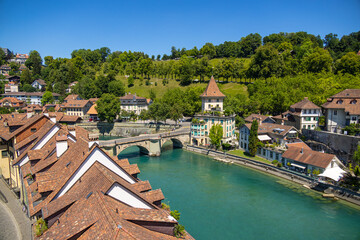 Naklejka premium The beautiful old town of Bern with the turquoise blue river Aare - travel photography