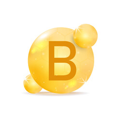 Vitamin B golden icon. Drop vitamin pill capsule.
