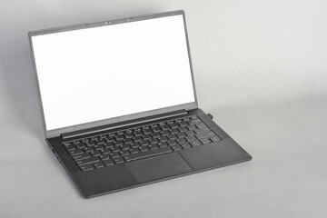 Laptop with blank screen on grey background, mockup template, copy space for picture or advertisment