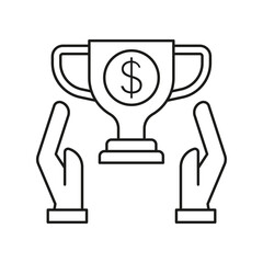 Money in hand, achievement concept line icon. Simple element illustration. Money in hand, achievement concept outline symbol design from business set on white background