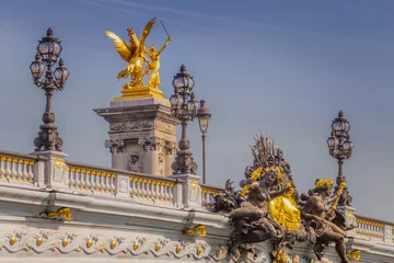Foto op Plexiglas Pont Alexandre III Street lights and statues in Pont Alexandre III, Paris, france