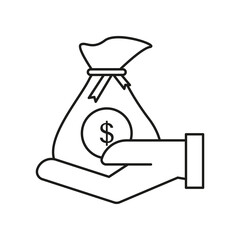 Income, money sack, hand concept line icon. Simple element illustration. Income, money sack, hand concept outline symbol design from business set. Can be used for web and mobile on white background