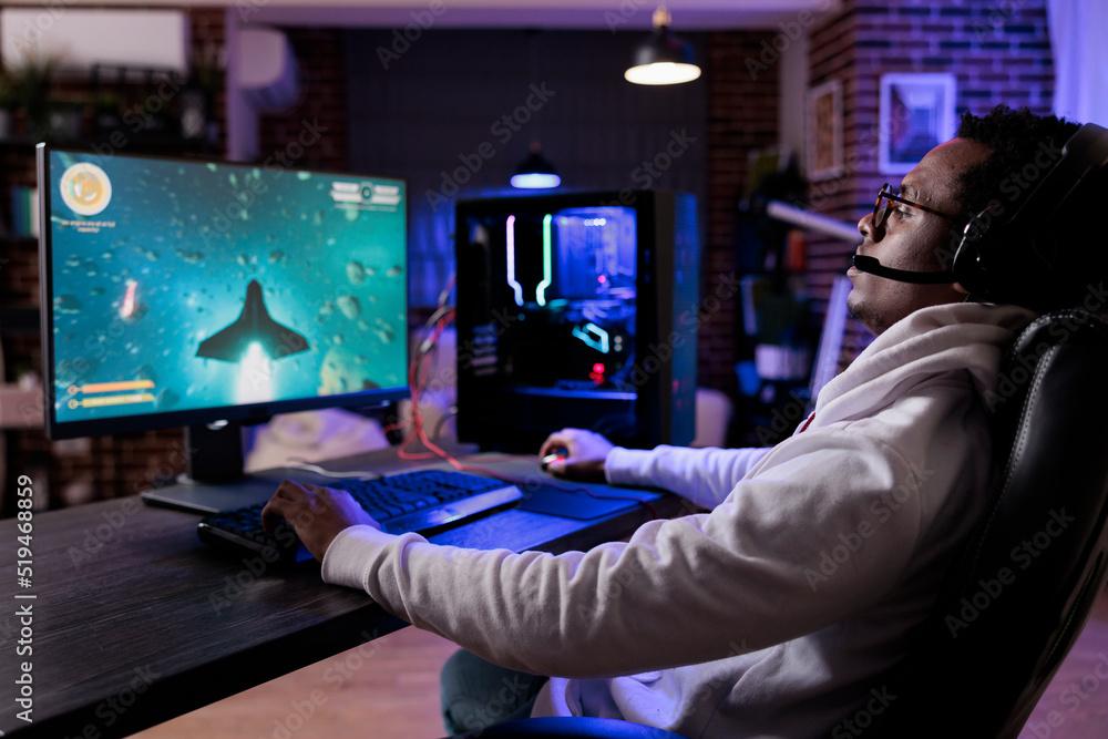 Aufkleber modern player live streaming shooter video games on computer, broadcasting multiplayer action gamepl