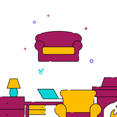 Soft sofa filled line vector icon, simple illustration, related bottom border.