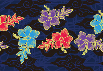 Mega cloudy batik motif combined with floral motifs. Exclusive motifs, Vector Eps 10
