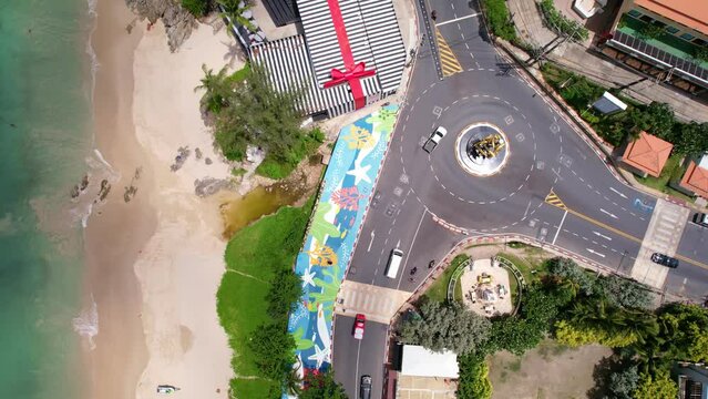 Phuket Patong beach top down view from drone camera, Beautiful patong beach Phuket Thailand Amazing sea beach sand tourist travel destination in the andaman sea Beautiful phuket island