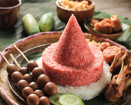 Red and White  Rice Called Nasi Tumpeng Same as Indonesian National Flag for Independence Day Celebration at 17 August