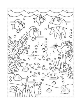 Starfish dot-to-dot picture puzzle and coloring page
