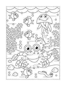 Crab dot-to-dot picture puzzle and coloring page
