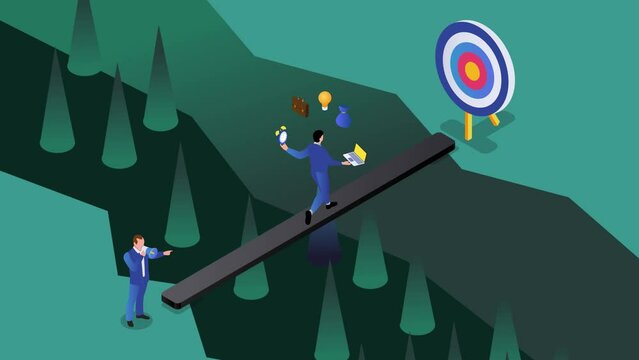 Boss command employee to walk toward dartboard