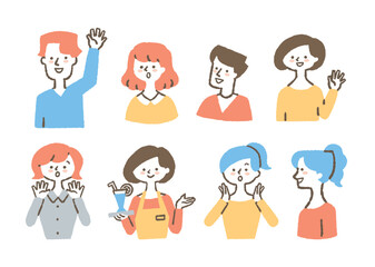 驚く女性と働く女性と挨拶する男性_セット_色