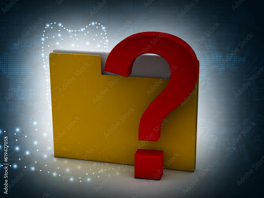 Poster 3d rendering file folder with question symbol with digital background