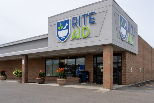 Buffalo, NY, USA - July 23, 2022: A Rite Aid store is shown in Buffalo, NY, USA. Rite Aid Corporation is an American drugstore chain.