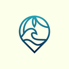 Modern line art tropical wave location logo illustration design
