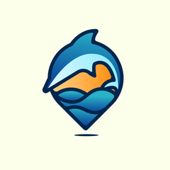 Modern dolphin ocean pin location logo illustration design