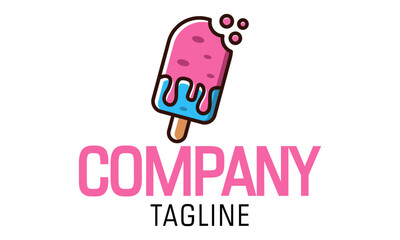 Pink and Blue Color Melting Ice Cream Strawberry Logo Design