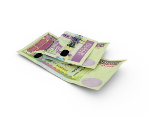 3D rendering of Double 20000 Mongolian togrog notes isolated on white background