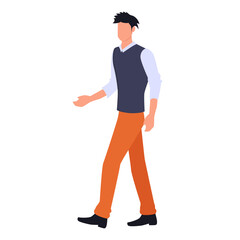 A stylishly dressed man with a cool hairstyle is walking around the city. Flat vector illustration isolated on a white background.
