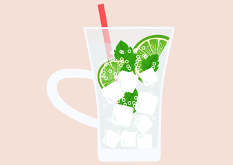 a cup of mojito with lots of ice