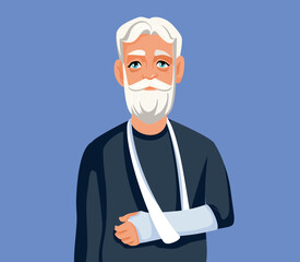 Senior Man Having his Arm in a Cast Vector Cartoon Illustration