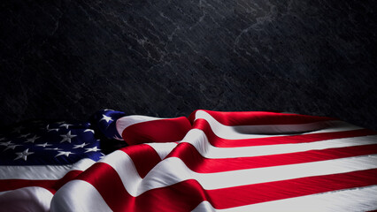 Patriot Day Banner. Authentic September 11 Background featuring American Flag on Black Rock with Copy-Space.