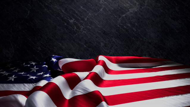 Patriot Day Banner. Authentic September 11 Background featuring American Flag on Black Rock with Copy-Space.