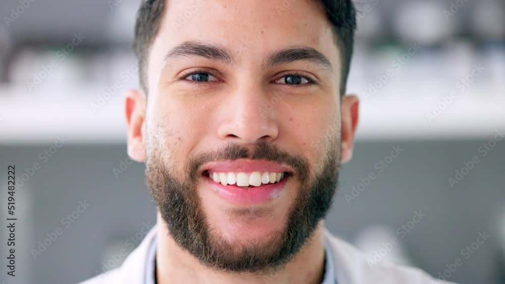 Poster doctor, phd scientist and medical pathologist smiling and laughing in a lab. face of a happy and pro