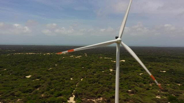 Group of windmills for renewable electric energy production. Mannar, Sri Lanka. Wind Power Station.
