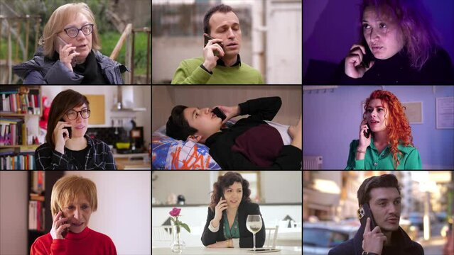 Multiscreen or colage of people talking on smartphone