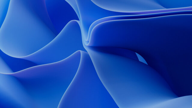 Undulating Blue Surfaces. Trendy Abstract 3D Background. 3D Render.