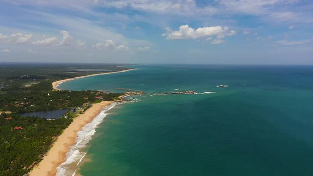 Tropical landscape with a beautiful beach top view. Tropical beach scenery. Sri Lanka