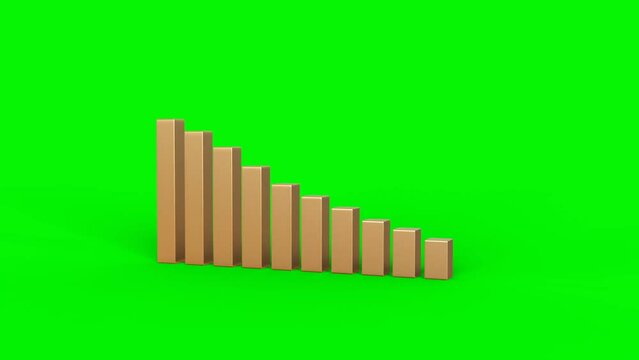 3d golden stock market rise visualization bar chart animation on green screen 