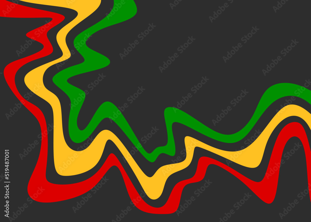 Poster abstract background with colorful wavy line pattern and with jamaican color theme