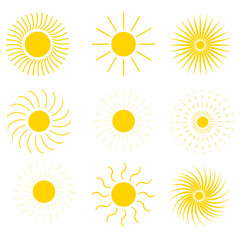 Yellow set sun. Hot weather symbol. Design element. Vector illustration. stock image. 