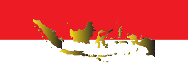 Flag of independent Indonesia with gold colored map.For Vector background design of Indonesia independence day.