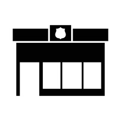 Police station icon, full black. Suitable for website, content design, poster, banner, or video editing needs