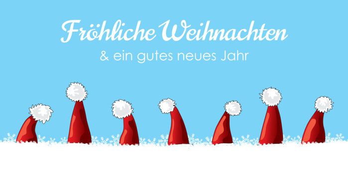 Weihnachten Karte Fr&ouml;hliche Weihnachten mit roten Hut im Schnee, Cartoons, Vektor, Illustration