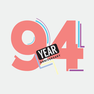 94th Years Anniversary Logo Birthday Celebration Abstract Design Vector Illustration.