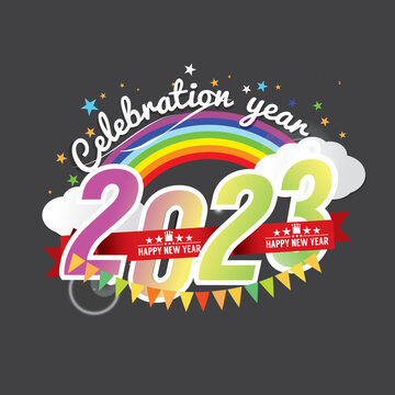2023 Happy New Year Celebration Logo Design Vector Illustration.