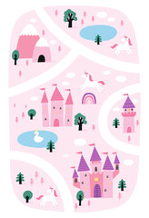 Fairy tale princess castle - vector illustration in flat style. Fantastic cute castle - fairytale kingdom © NadezdaBarkova
