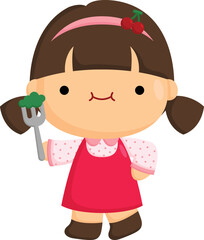 a vector of a girl eating broccoli 