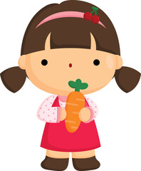 A vector of a girl holding a carrot