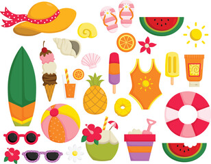 a vector of many items related to summer and beach