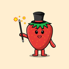 A gorgeous smart cute cartoon magician strawberry style design 