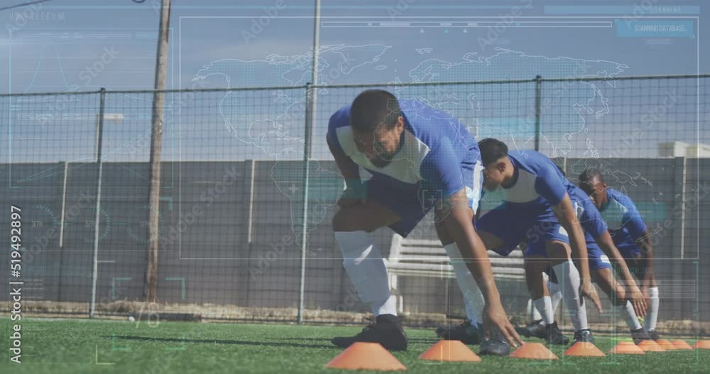 Poster animation of data processing over running football player