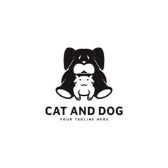 Cat and dog with negative space concept vector icon logo design
