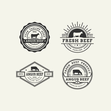 Angus beef meat vintage label logo design pack