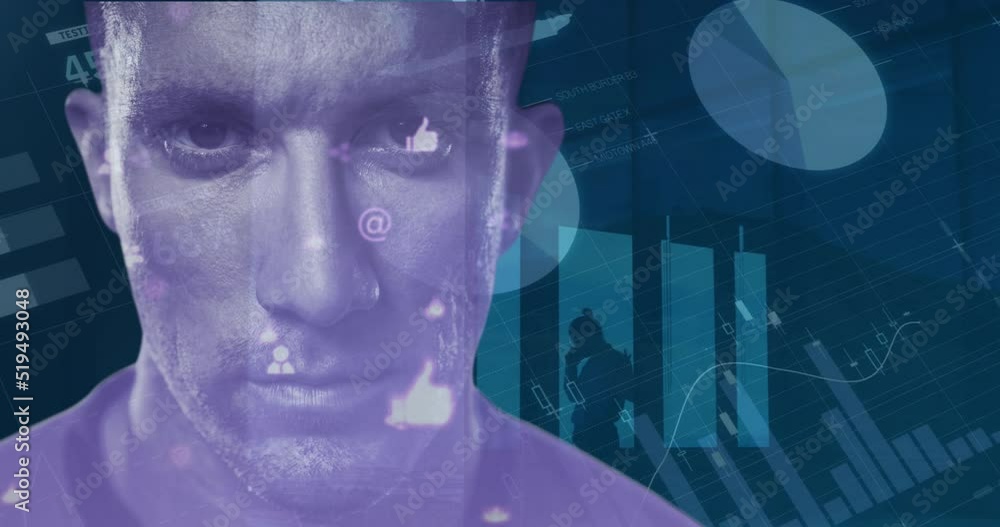Poster animation of data processing over caucasian man