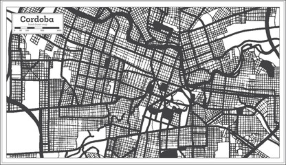 Cordoba Argentina City Map in Black and White Color in Retro Style Isolated on White.