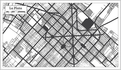 La Plata Argentina City Map in Black and White Color in Retro Style Isolated on White.